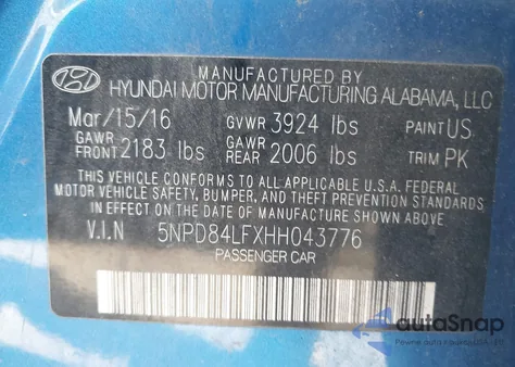 2017 Hyundai Elantra Limited из США, поврежденный, VIN 5NPD84LFXHH043776